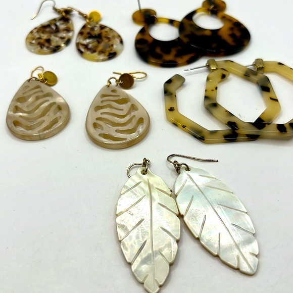 Earrings Resin 5 Pairs Brown Beige Black White Neutral Summer Earrings - Picture 15 of 15